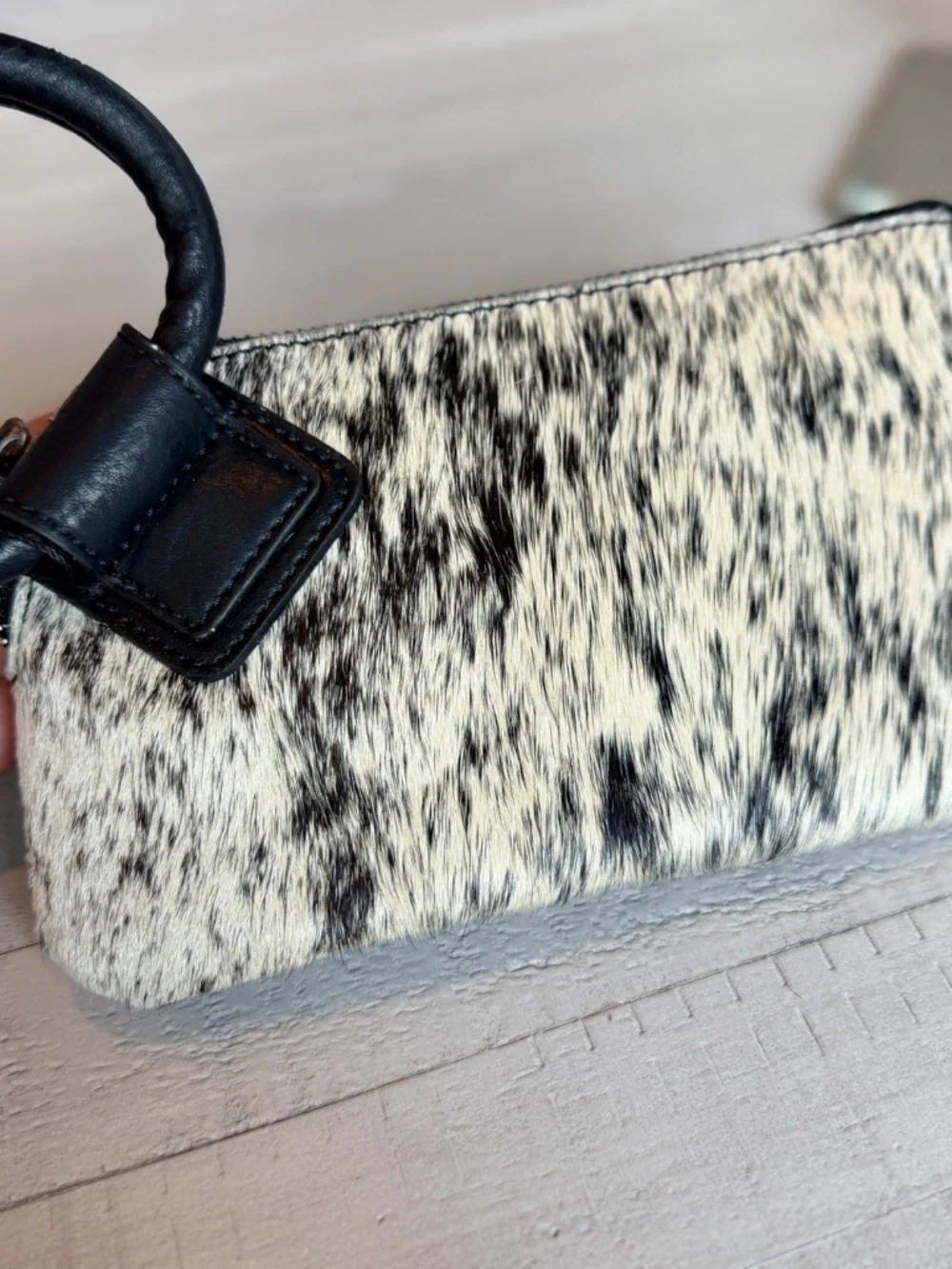 Montana West Genuine Hair-On Cowhide Ring Handle Wristlet Clutch Bag